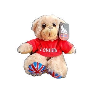 NWT LONDON Keel Toys England Brown Teddy Bear Plush Red Soft Toy Stuffed 8” Gift